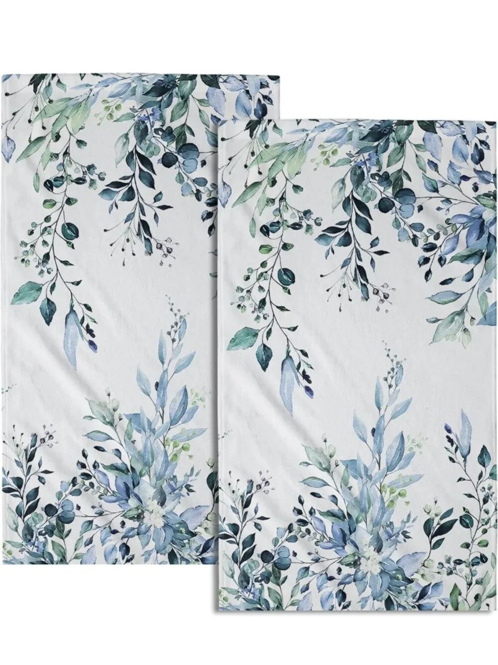 Set of 2 Blue Eucalyptus Hand Towels with Sage Leaves